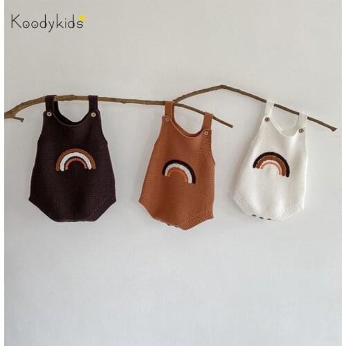 Koodykids 2021 Spring Baby Girl Bodysuits Soft Cotton Knitting Rompers Toddler Clothes Knitted Rainbow Vintage Clothing Autumn