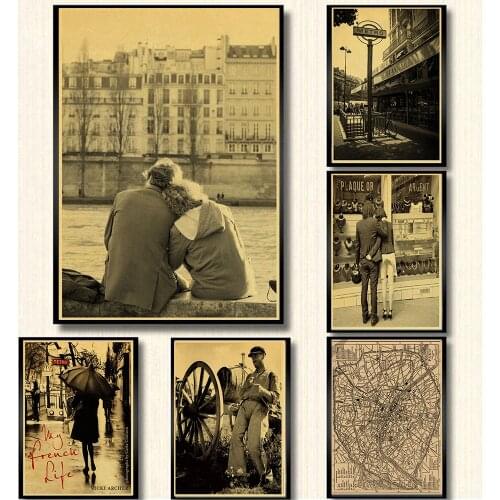 Vintage Film Posters Romantic Photo The Eiffel Tower In Paris, France Retro Character Building Kraft Paper Adornment Wall Poster