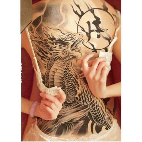 Waterproof temporary tattoo super large 48cm*34cm dragon moon carp pattern black fake tattoos stickers on full back body art new