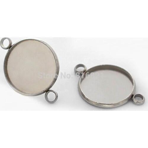 Blank 316L Stainless Steel Round Smooth Bezel with 2 Circle Seamless Loops Cameo Cabochons Bases Connector Settings DIY Findings