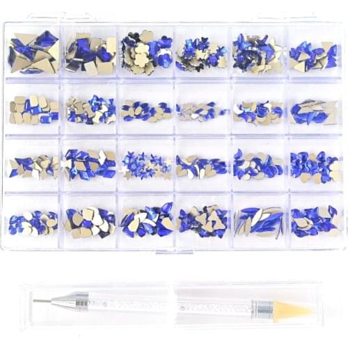 1 Box Gold/Silver/Blue/Red/AB Color Nail Rhinestones +1pc Dotting Pen Crystal Gems Bulk Nail Art Decoration Glass Stones Kit Tu9