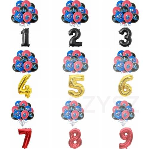 11pcs/Lot Cartoon Figure Stitch Baby Theme Birthday Party 30inch Black Red Gold Number Foil 12inch Latex Balloons Suit Supplies