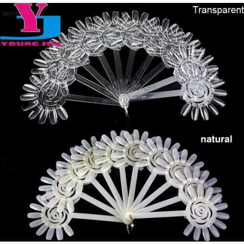 120pcs Tips Nail Art Display False Nails Sticks Board Fan Gel Polish Practice Art Tools Beauty Supplier Clear and natural Color