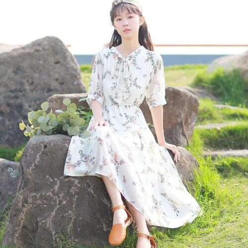 2018 summer fashion new short sleeve chiffon floral printed dress