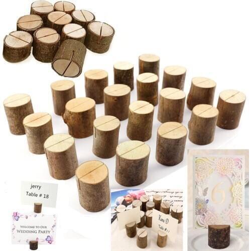 30pcs Wooden Stand Cylindrical Photo Holder Memo Card Name Tags Place-Holder Table Number Vintage Rustic Countryside Card Holder