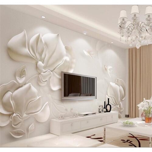 Custom 3d Photo wallpapers three-dimensional plaster embossed magnolia flowers birds white TV background wallpaper Home Decor