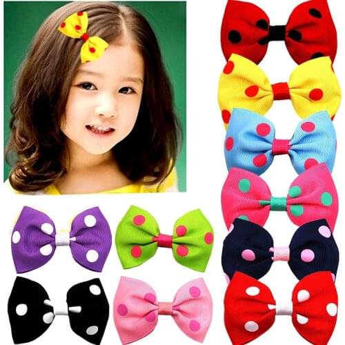 5pcs/lot 8*5 CM Colorful Wave Point Grosgrain Ribbon Bows Toddler Hair Clips Sweet Princess Bangs Hairpins Baby Girls Headwear