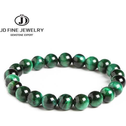 JD 6/8/10/12mm Green Tiger Eye Beaded Bracelets Trendy Natural Stone Bracelet For Women Lucky Men Jewelry