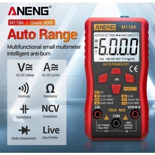 ANENG M118A Backlight Digital Multimeter Non Contact Stable LCD Display Measurment Tool ABS Battery Powered Smart Auto Range