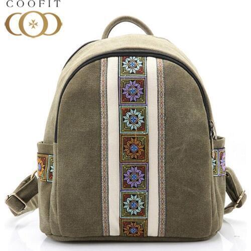 Coofit Mini Retro Canvas Backpack For Women Casual National Stylish Backpacks Patchwork Color Delicate School Backpack For Girls