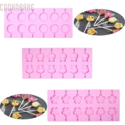 COOKNBAKE Silicone Mold for Lollipop Candy round sugar candies lolipop form Chocolate Cake Decoration Tool 12 hole with stick