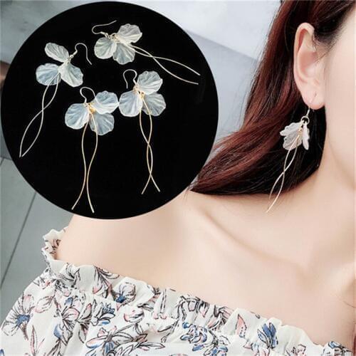 Lovely Tassel Long Earrings White Petal Eternal Flower Earrings Brincos Wedding Statement Jewelry Wholesale