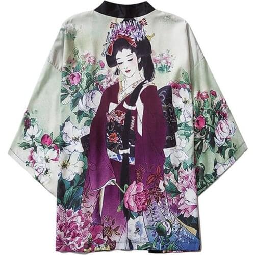 Japanese Batwing Sleeve Yukata Women Couple Kimono Cardigan Japan Style Print Vintage Harajuku Blouse Sunscreen Cartoon Shirts