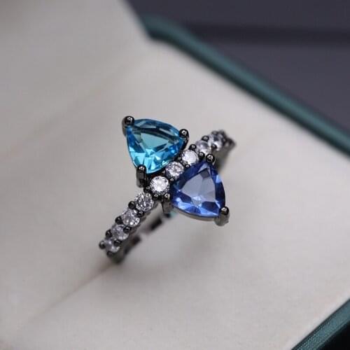 Fashion Green Crystal Stone Ring For Women White Cubic Zircon Black plated Geometry Finger Ring Girlfriend Gift Free Shipping CZ