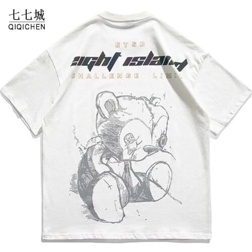 2021 Hip Hop T Shirt Men Reflective Letter Bear Graffiti Print Harajuku Streetwear Tshirt Women Cotton Short Sleeve Summer Tops