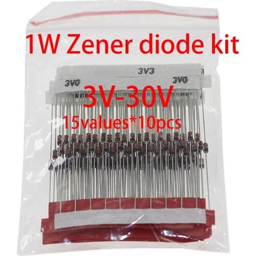 150pcs 1W Zener diode kit DO-41 15values*10pcs 3V-30V component diy kit Steady pressure tube KIT