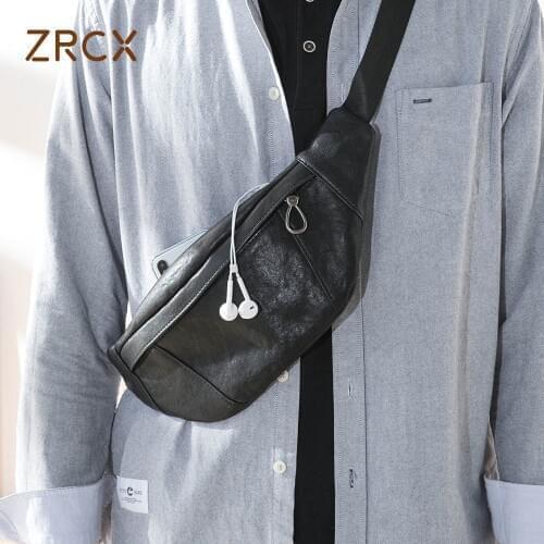 ZRCX First Layer Leather Small Chest Bag Mens Waist Bag Messenger Bag Leather Casual Backpack Youth Sports Diagonal Tide Bag