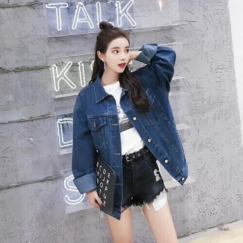 2021 Spring New Turn-down Collar Jean Jacket for Women Loose Casual Blue Fashionable Women Coats Female outwear Denim Feminine