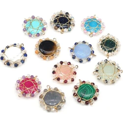 Natural Stone Pendants Reiki Heal Winding Copper Wire Rose Quartzs Crystal for Jewelry Making DIY Necklace Earring for Women