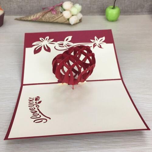 1pcs Laser Cut Red Heart 3D Pop Up Greeting Cards With Envelope Invitation Postcard For Valentine' Day Wedding Party Decoration