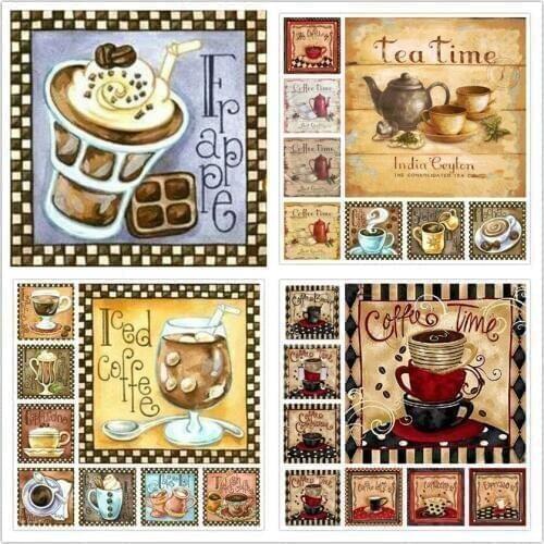 Popular 5d diamond painting coffee 5d diamond embroidery full set tea time 5d diamond mosaic sale Christmas gift diamond mosaic
