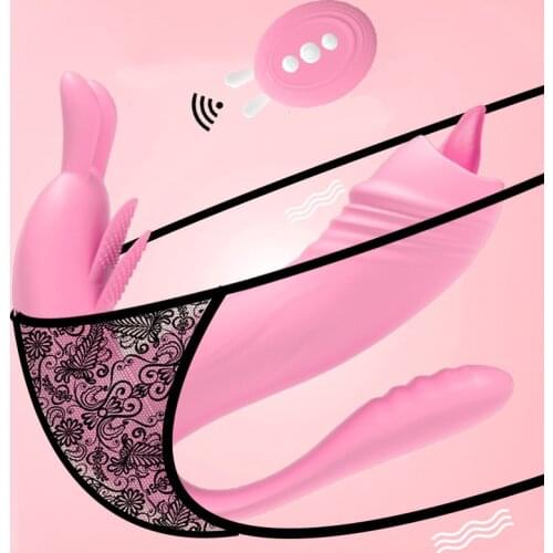 Wearable Panty Dildo Vibrator Wireless Remote Control Tongue Licking Vaginal G-spot Clitoral Stimulator Clit Sex Toys for Women