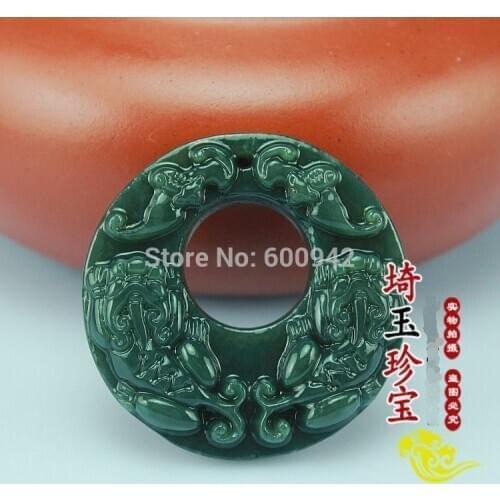 Nature Bottle Green Jade Foo Dog Amulet Beast Pendant fortune Necklace apotropaion