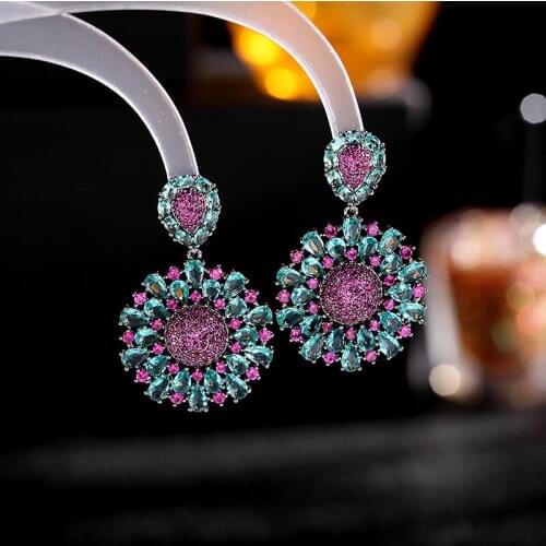 Retro Fashion Color Gem Earrings European And American Style Exaggerated Round Color Ethnic Style Elegant Ear Jewelry Women