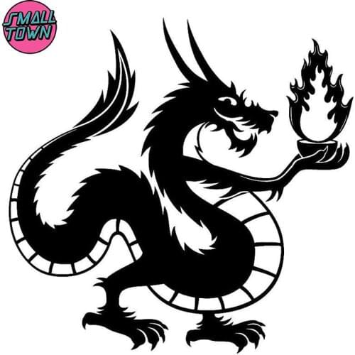 Small Town 15.2cm*14.8cm Chinese Dragon Fire Fashion Car Styling Car Sticker Black/Silver S3-6059