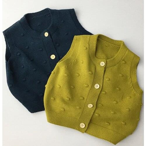 Spring Autumn Kids Sleeveless Cardigan Sweaters Solid Color Knitting Vest Baby Boys Girl Sweater Baby Girls Knitting Coat