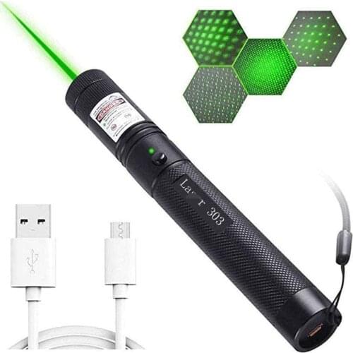High Power 532nm Green/Red/Purple Laser Pointer USB303/301 Handheld Rechargeable Adjustable Focus with Visible Mulitple Beam