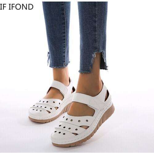 IF IFOND Summer Sandals Platform Shoes For Women Vintage Wedge Shoes Female Comfortable Casual Hollow Out Womens Sandals