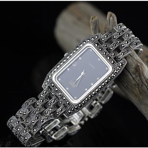Hot Sale Women Classic Thai Silver Bracelet Watch S925 Silver Bracelet Watch Pure Silver Bracelet Watches Real Dropshipping