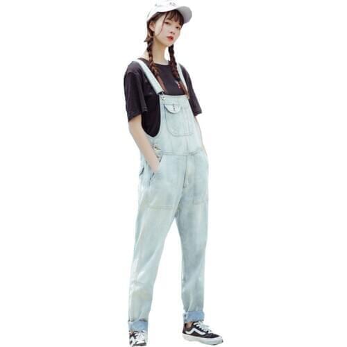 High waist Hip Hop Denim Overalls Ladies Jumpsuit Light color Large size Tooling Sling Trousers More size S-3XL 4XL 5XL