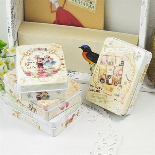 1pc Squate Collectables Tinplate Box Makeup Lipstick Storage Box Jewelry Packaging Wedding Gift Drawer Organizer Card Holder