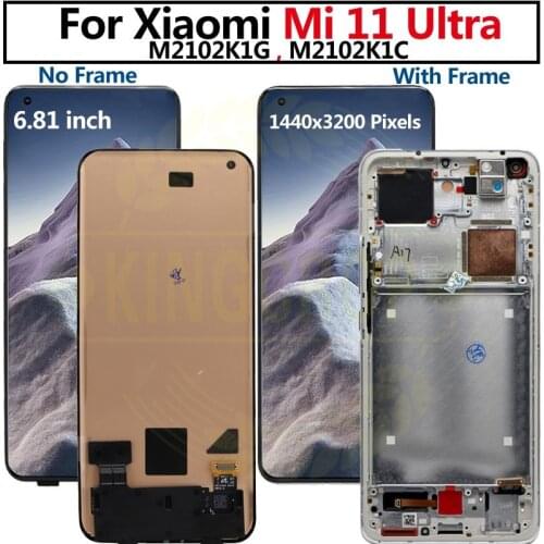 AMOLED 6.81" For Xiaomi Mi 11 Ultra LCD M2102K1G Display Touch Panel Screen Digitizer with frame Xiaomi 11ultra LCD mi 11 Pro