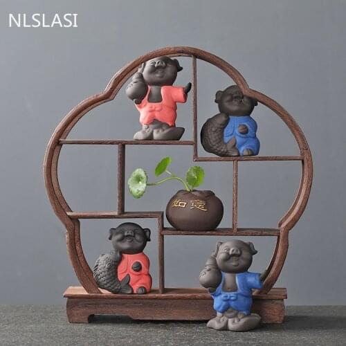 1 PCS Purple Clay Tea pet Lucky Small pig Statue Handmade tea Figurine Ornament Boutique Tea Accessories Fish Tank decoration