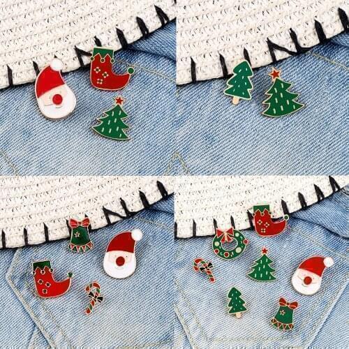 2-7PC/set Cute Santa Christmas Tree Skirt Socks Brooch Pin Lapel Coat Badge Kids Surprise Gift Party Women Pins accessories