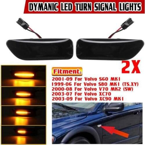 2X LED Flowing Side Marker Repeater Light Turn Signal Lights Lamp for Volvo XC90 S80 XC70 V70 S60 MK1 2 2001-2009 Smoked