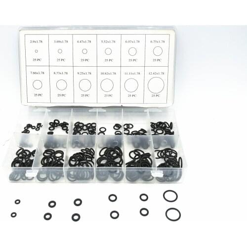 300pcs O Ring Seal Kit 12 Different Sizes Black Nitrile Rubber O-ring Sealing Gasket Assortment Set with Plastic Case