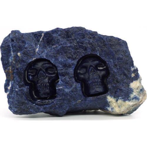 5.7" Blue Sodalite Skull Stone Healing Crystal Statue Home Decor Rock Mineral