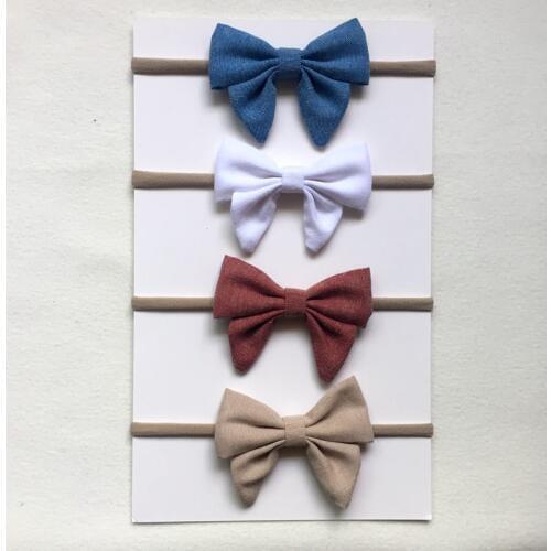 5pcs/lot Newborn kids Bow Nylon Headbands Soft Cotton Linen Fabric Bowknot Headwear Elastic Headband Girls Hair Accessories