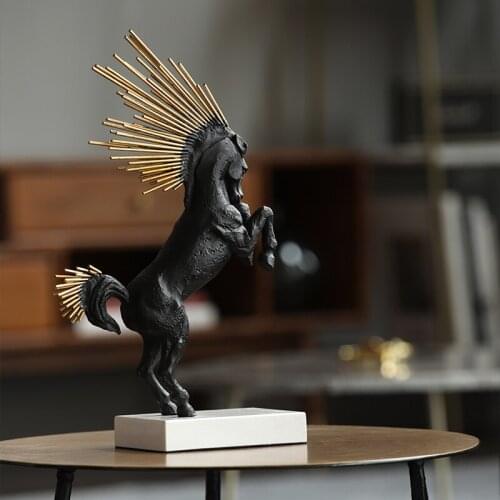 ABSTRACT SCULPTURE FIGURINE ORNAMENTS HORSE STAND ON WHITE MARBLE OFFICE HOME ROOM DECOR ACCESSORIES MODERN ART METAL CRAFT GIFT
