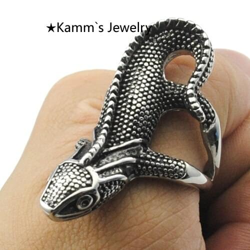 AMUMIU Promotion! Lizard Stainless Steel Rings For Men Punk Biker Jewelry Wholesale (8-13 Size to Choose) KR028