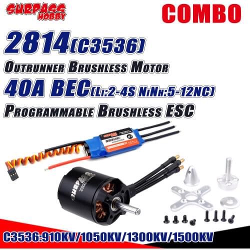 SURPASS HOBBY 2814 Outrunner Brushless Motor C3536 40A BEC Brushless ESC Li:2-4S for RC Airplane Fixed-wing Glider Warbirds
