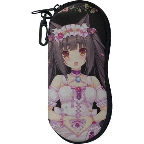 Anime Nekopara Printed Kids Glasses Bags with Lanyard Zipper Eyeglass Cases for Women Portable Eyewear Protection Accessories