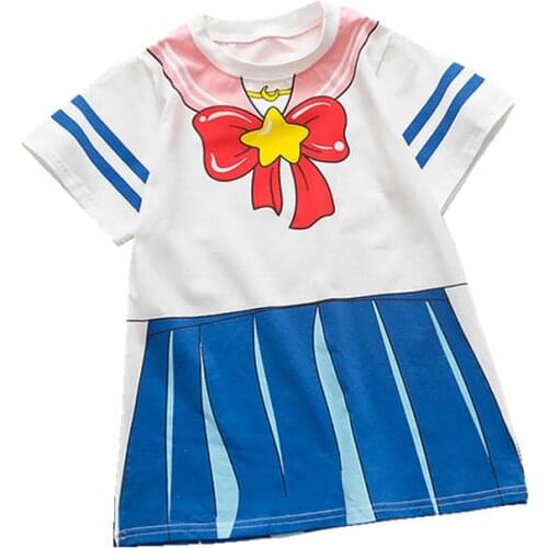 Cute Anime Moon Kid Girls Dress Suit New Childrens Summer Clothes Casual Cartoon Bowknot Dress Kawaii Uniform