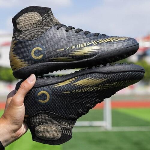 Breathable Soccer Shoes Mens Indoor Football Shoes High Ankle Training Cleats Sneakers Boys Kids Protective Turf Football Boots