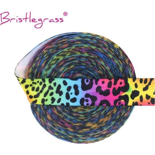 BRISTLEGRASS 2 5 Yard 5/8" 15mm Rainbow Leopard Print FOE Foldover Elastic Spandex Satin Band Tape Hair Tie Headband Sewing Trim