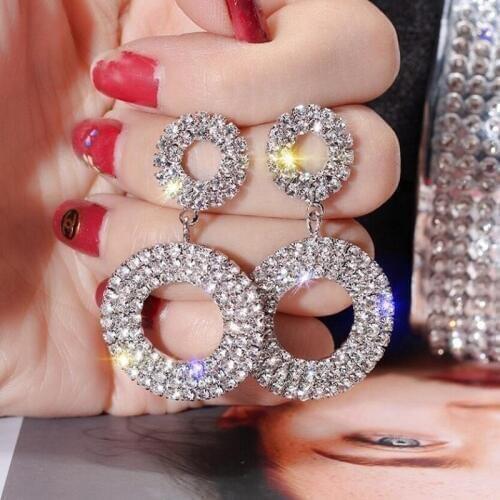 Exknl Long Big Korean Pearl Round Women Drop Earrings Wedding Gold Silver Color Crystal Earrings For Women Fashion Jewelry 2020